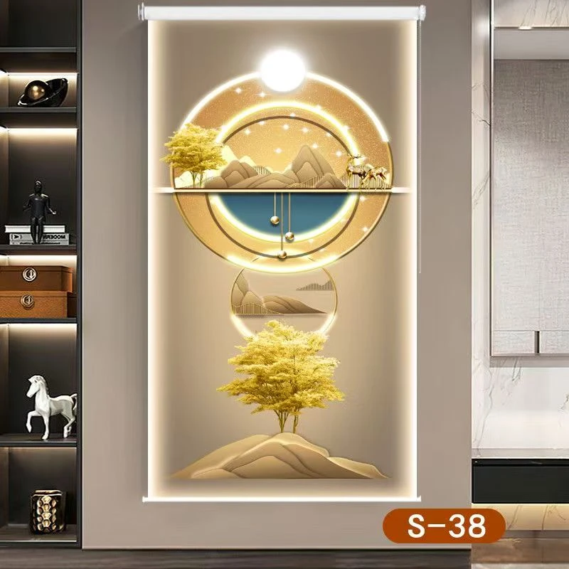 中式书房客厅卧室窗户升降防晒窗帘遮光免打孔安装遮阳卷帘防晒