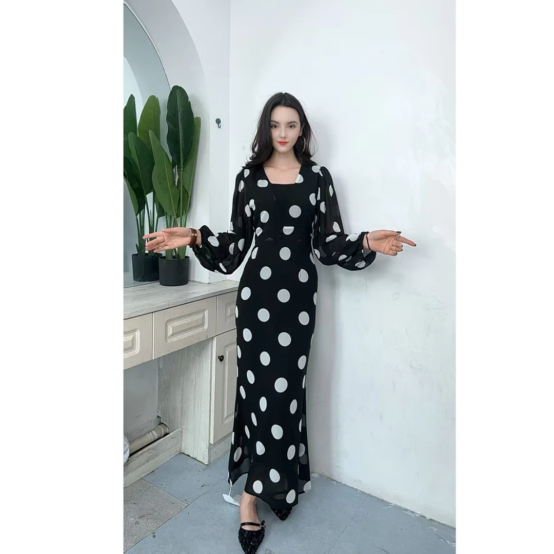 8765【包邮】法式波点灯笼袖时尚女装连衣裙