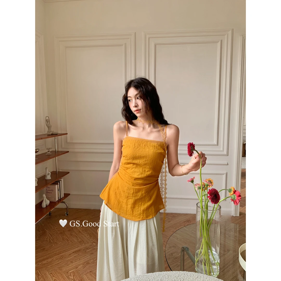 【GS.GOOD START】夏季气质简约收腰多色吊带小衫(配飘带)G1957