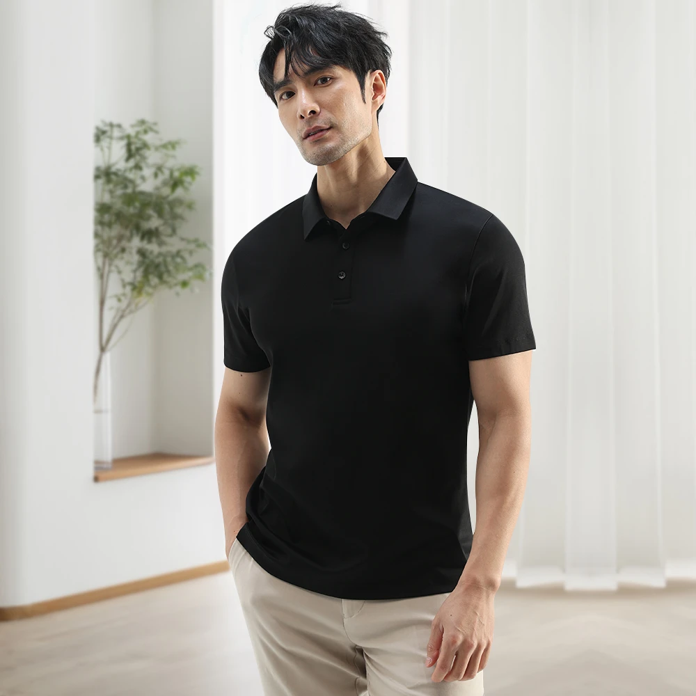 2025春夏新款男polo衫丝光赛尔棉凉感无痕一片领短袖商务休闲保罗