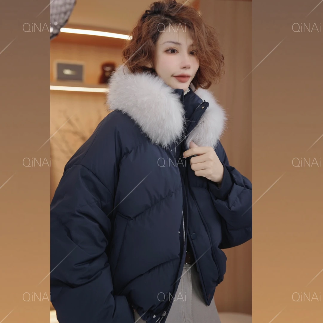 七奈 「待积」百搭简约白鸭绒合身宽松羽绒服QN13449