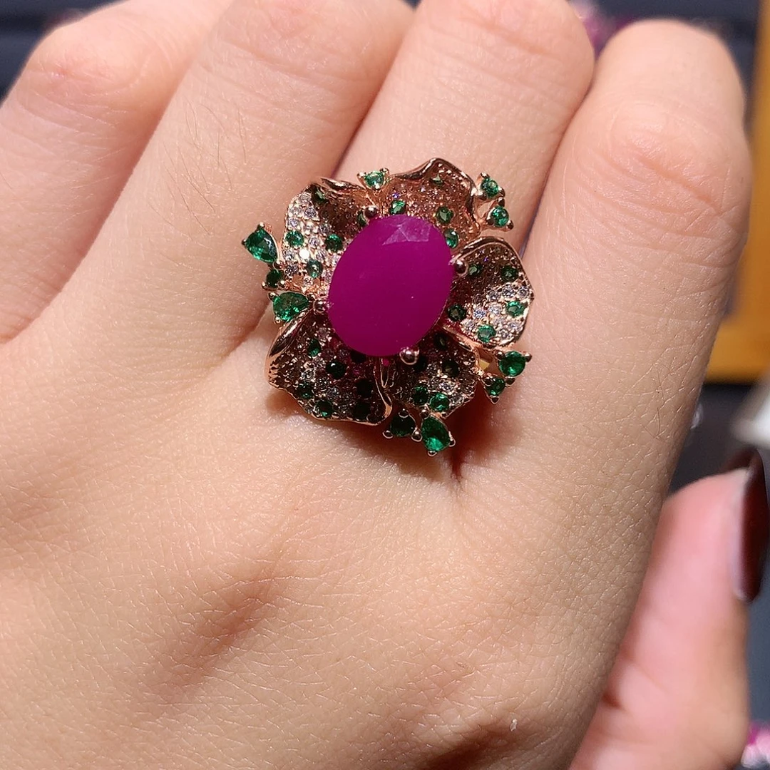 红宝石戒指银S925镶嵌