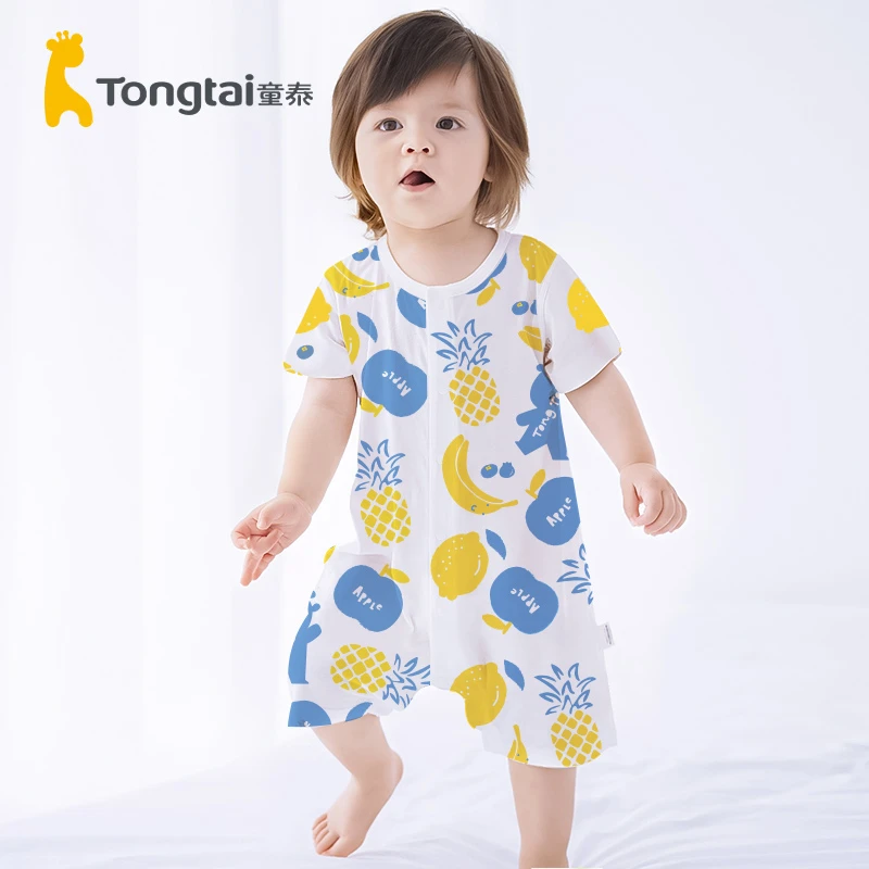 Tongtai/童泰婴儿夏季薄款外出短袖连体衣男夏天宝宝哈衣空调服ol