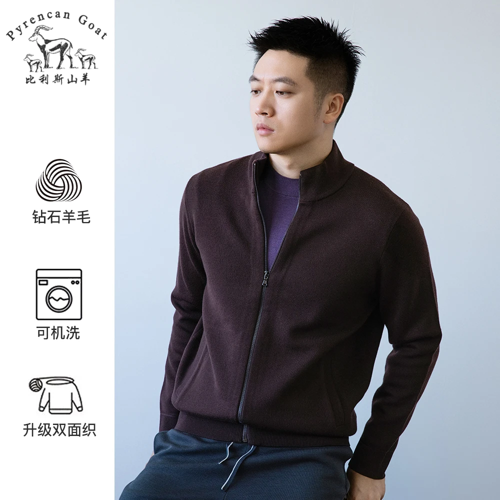 精纺纯羊毛秋冬季男士商务休闲百搭毛衣拉链外套立领针织开衫夹克