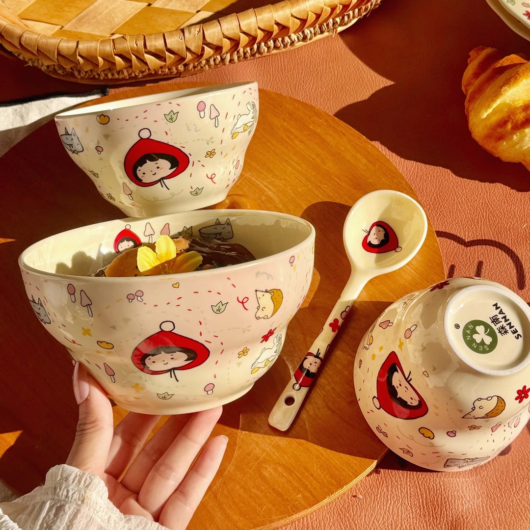 小红帽餐具陶瓷釉下彩一人食家用手绘米饭碗网红可爱情侣少女心