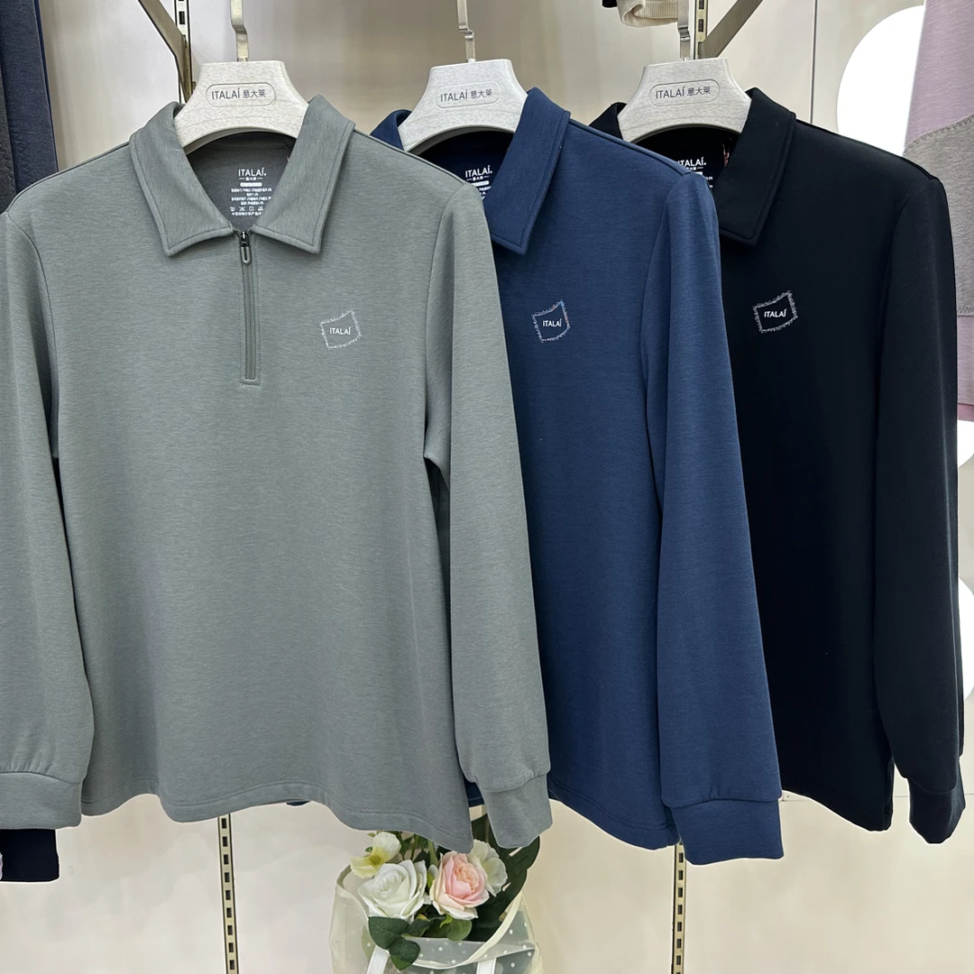 【岳姐姐】男士蚕丝倍暖绒翻领拉链单衫运动休闲上衣4677