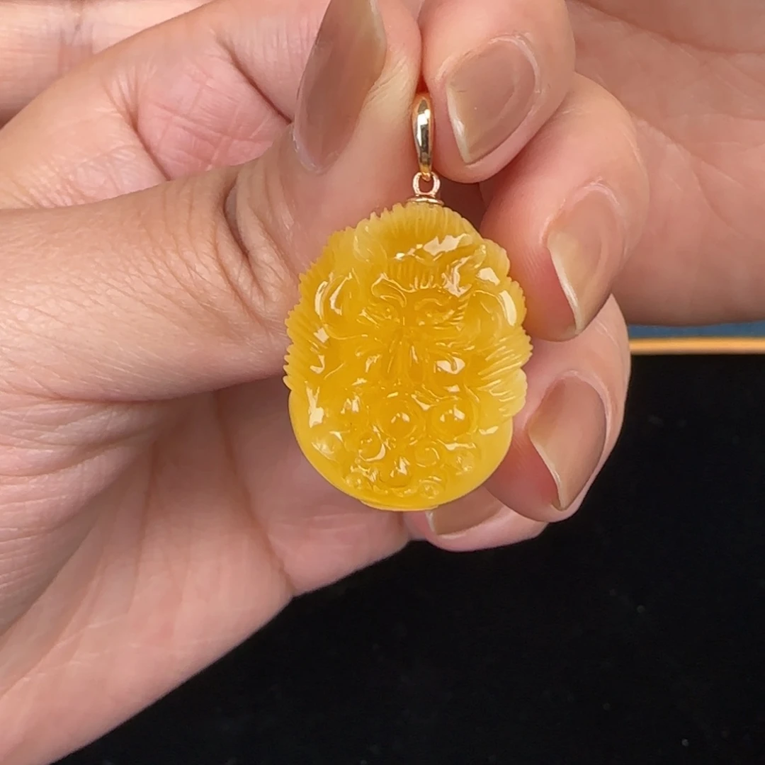 蜜蜡吊坠(不含链)18K金镶嵌Y*