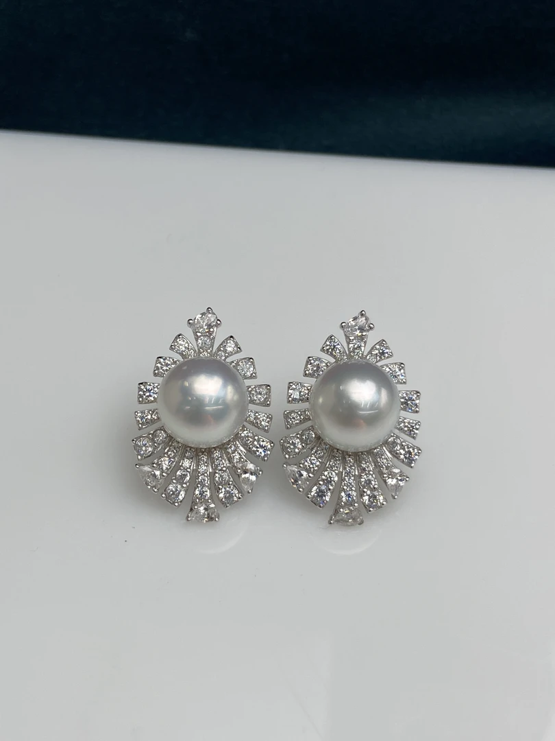 海水珍珠南洋澳白耳钉时尚经典S925银9-10mm强光送礼