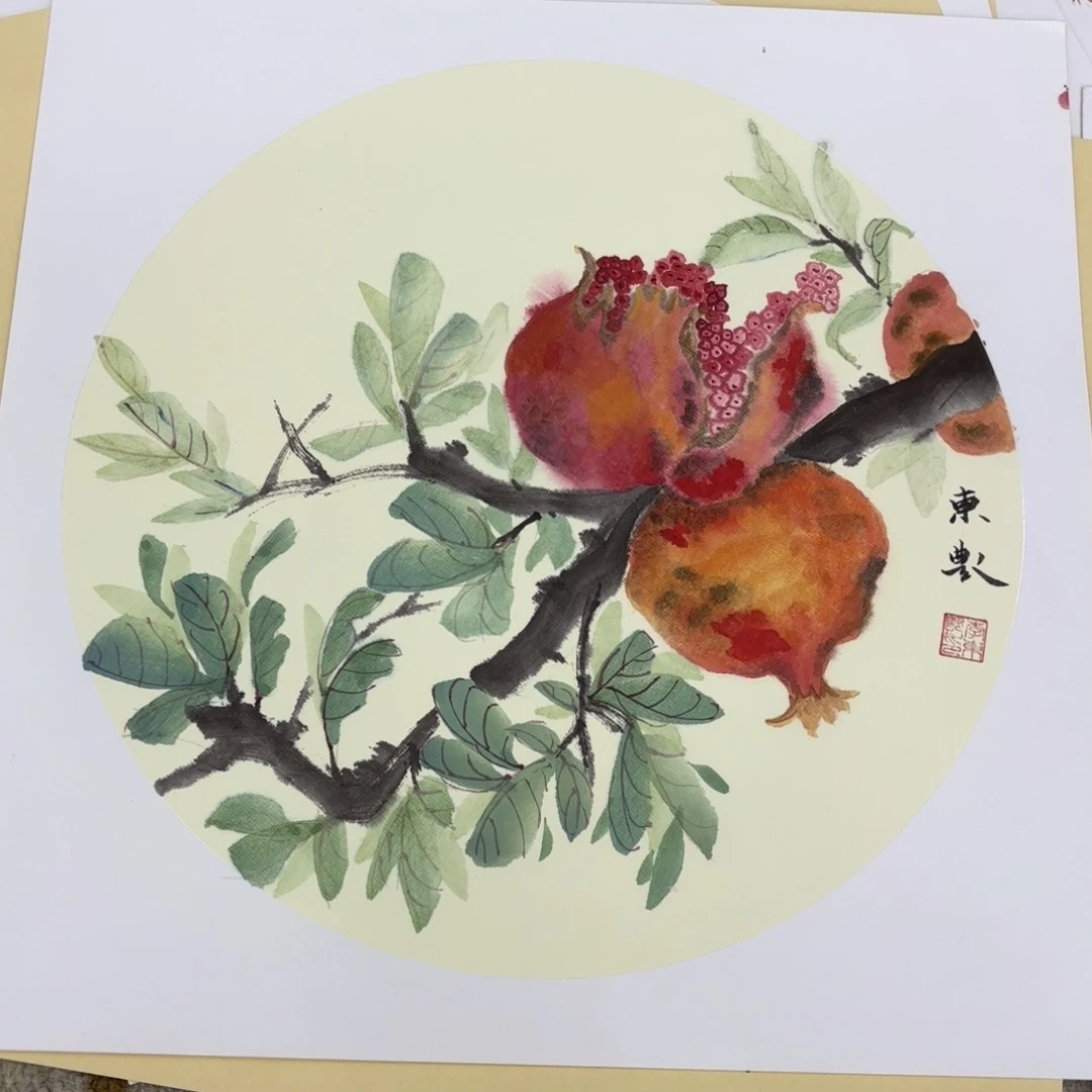 国画斗方卡纸手绘花鸟山水