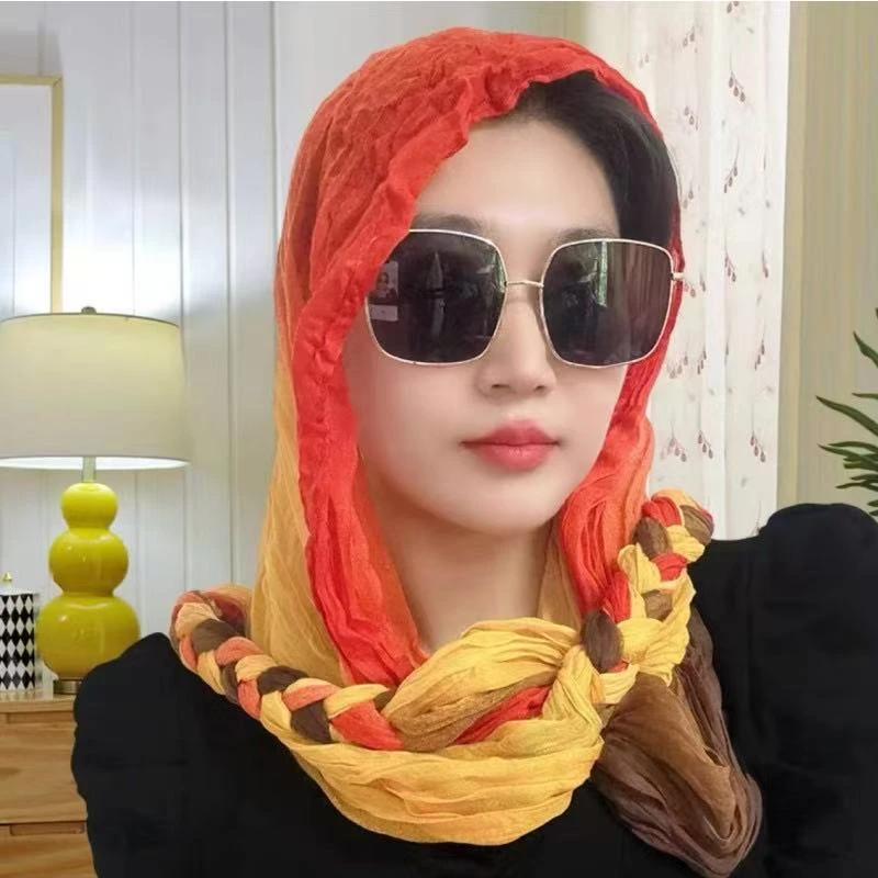 新款多功能发辫帽围巾户外旅游防晒拍照百搭时尚薄款丝巾披肩多用