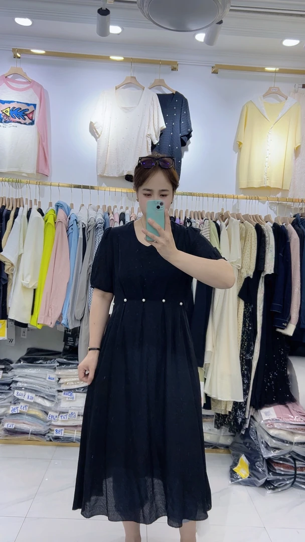 【吉苗条】25202新款珍珠短袖修身连衣裙温柔风