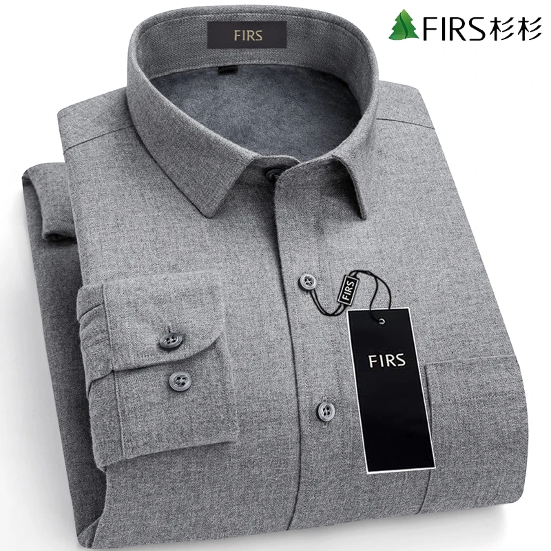 杉杉冬季加绒纯棉男士衬衫长袖加厚保暖衬衣中青年休闲纯色外套男