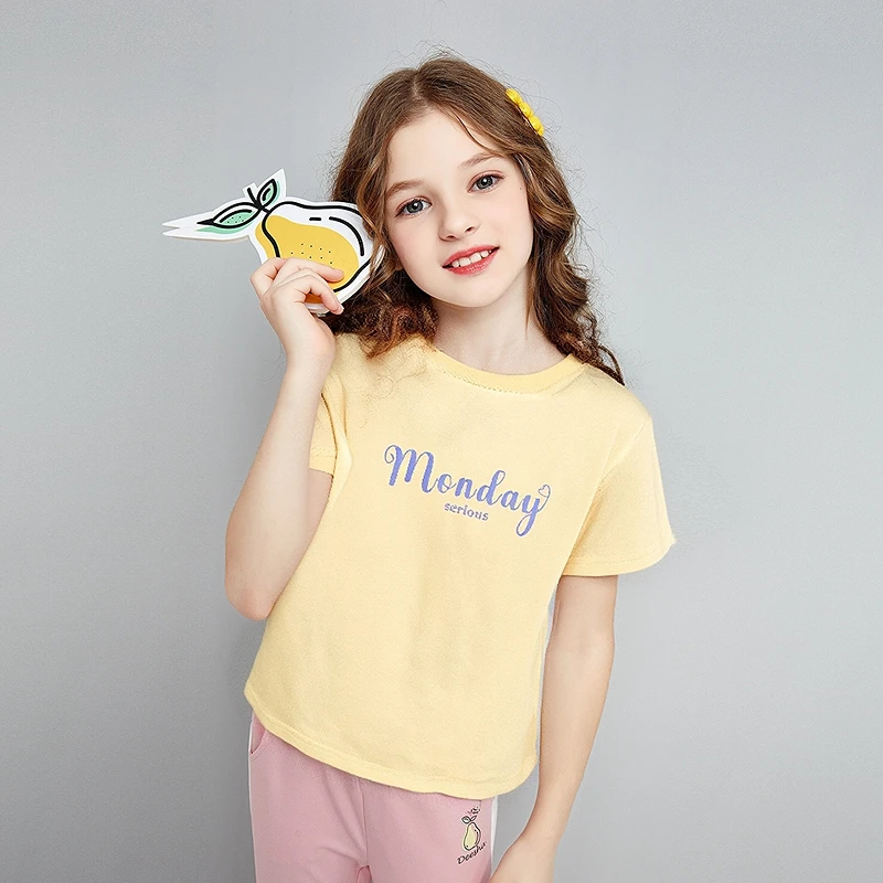 笛莎女童2025夏季新款儿童甜美字母印花上衣圆领T恤-732520419