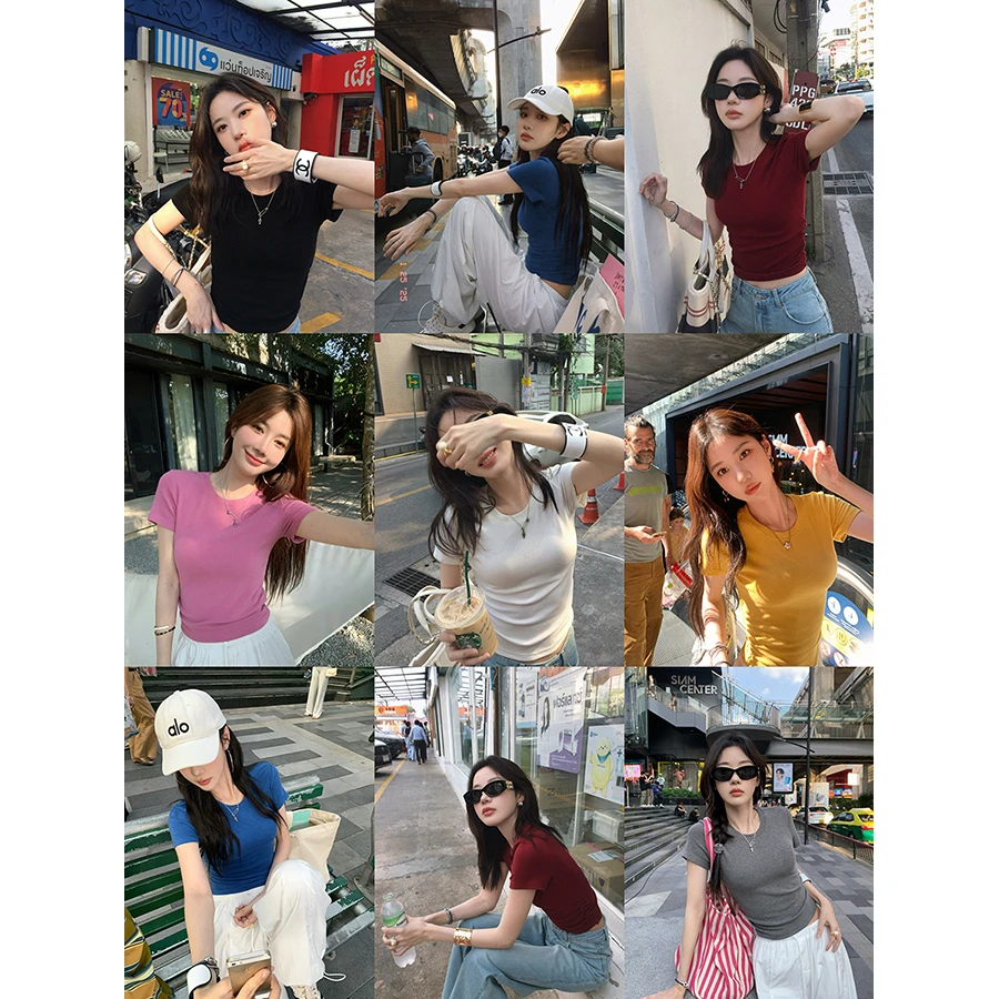 张贝贝 Rose最爱 超弹力甜欲收腰短tee