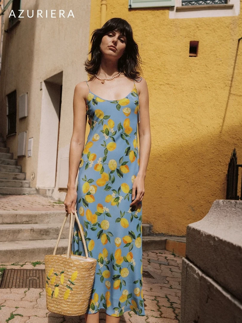 GABBY 柠檬印花绑带连衣裙L1266