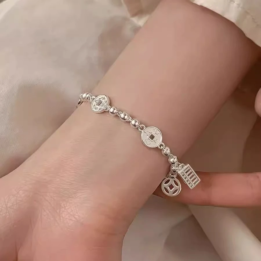 足银手链 999 编号 101 新中式钱币算盘手链女小众设计精致高级感