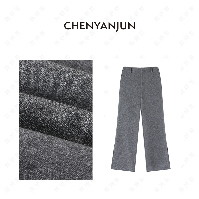 【清欢专属】立裁测开叉高腰显瘦直筒休闲裤CYJ-WWO171-W243