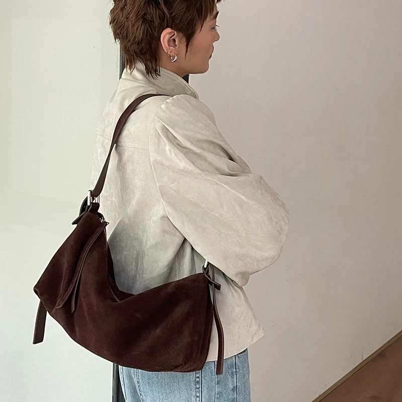 磨砂牛皮单肩托特包女2025秋冬新款大容量女包韩版时尚简约斜挎包