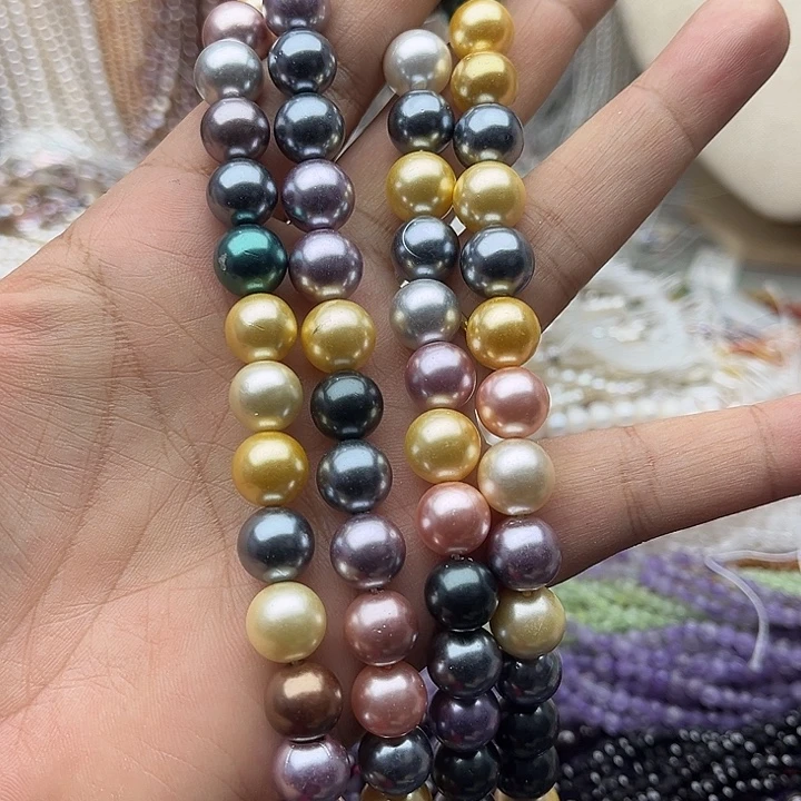 玛瑙/玉髓未镶嵌珠宝半成品2条10mm左右彩贝珠