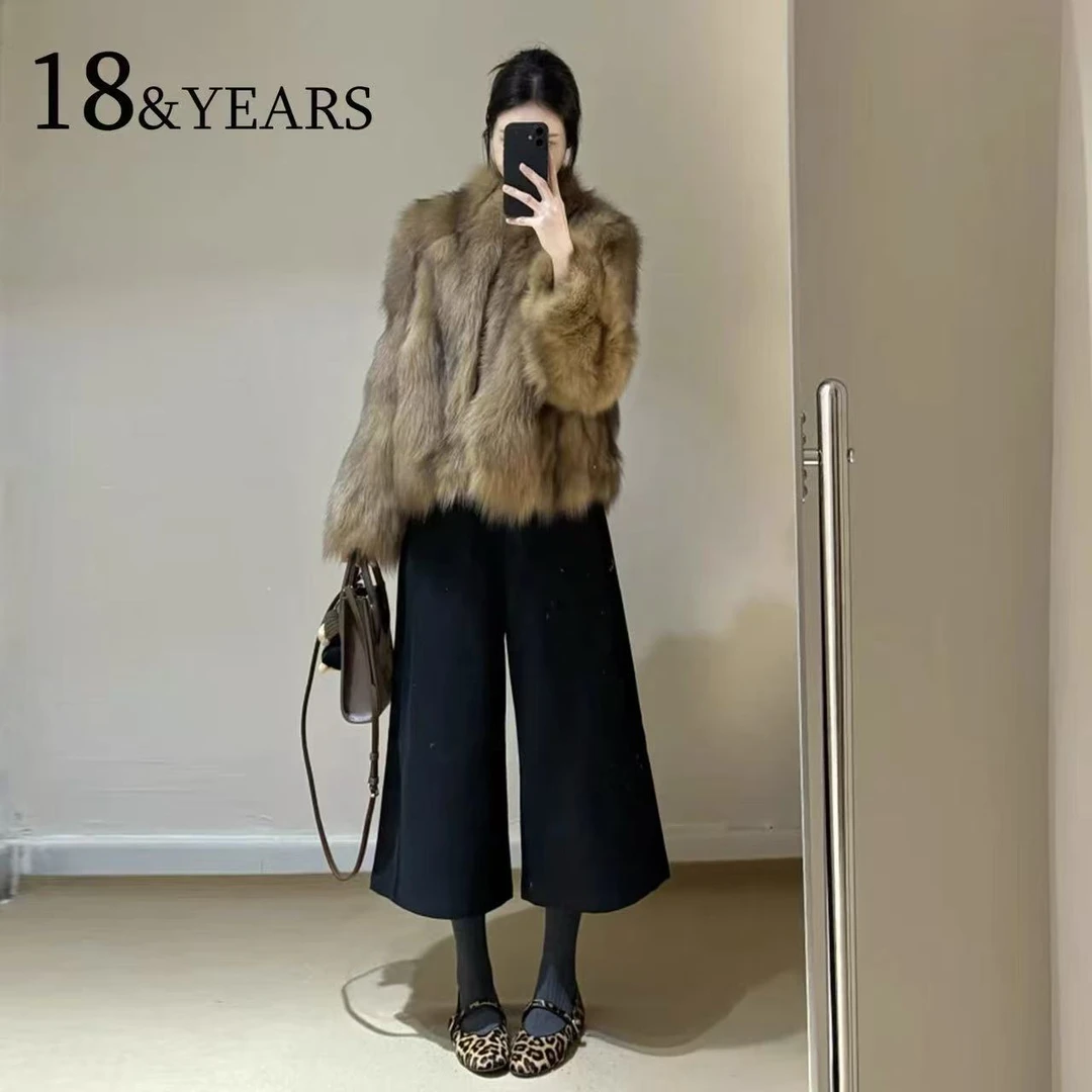 毛呢八分裤2025秋冬新款保暖宽松百搭垂感洋气韩版七分阔腿休闲裤