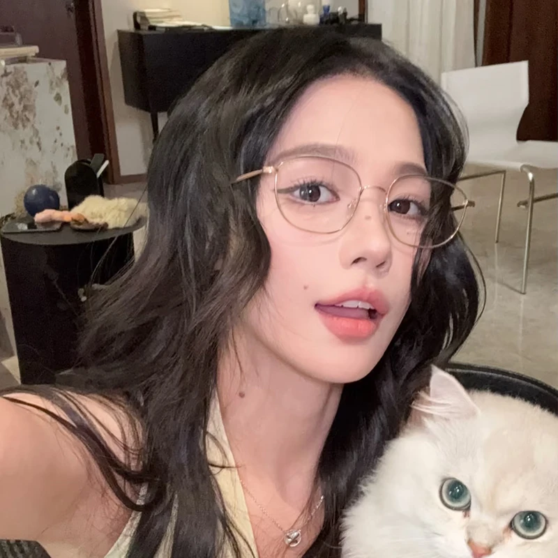 纯钛眼镜框女韩系金丝文艺气质高智感超轻近视平光可配度数眼镜