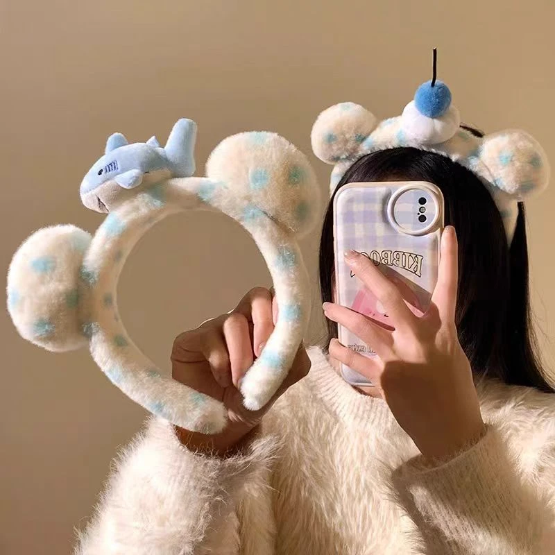 可爱毛绒小熊耳朵发箍洗脸敷面膜高颅顶立体发箍可爱治愈小物件