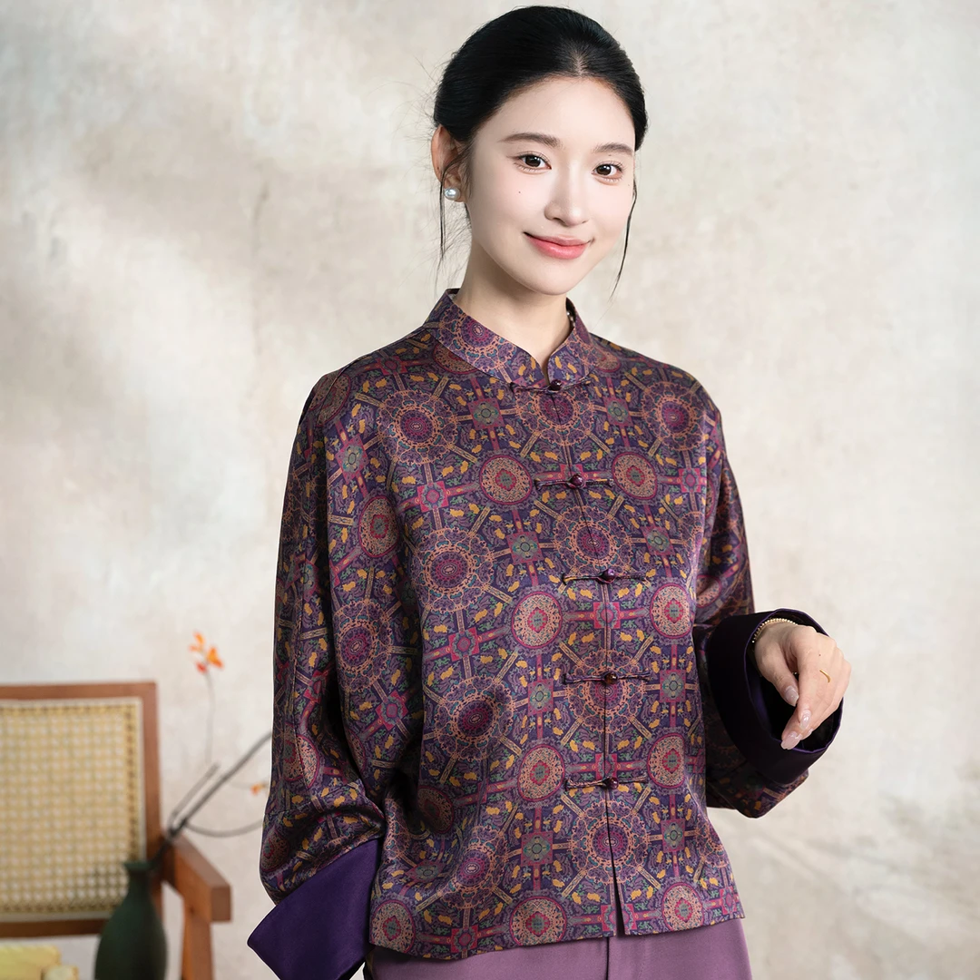 华裳格新中式八达晕纹香云纱立领对襟时尚优雅气质外套HS1641