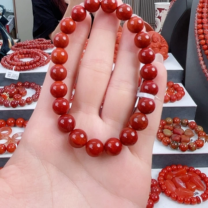 南红玛瑙未镶嵌瓦西牛血红满肉9mm手串