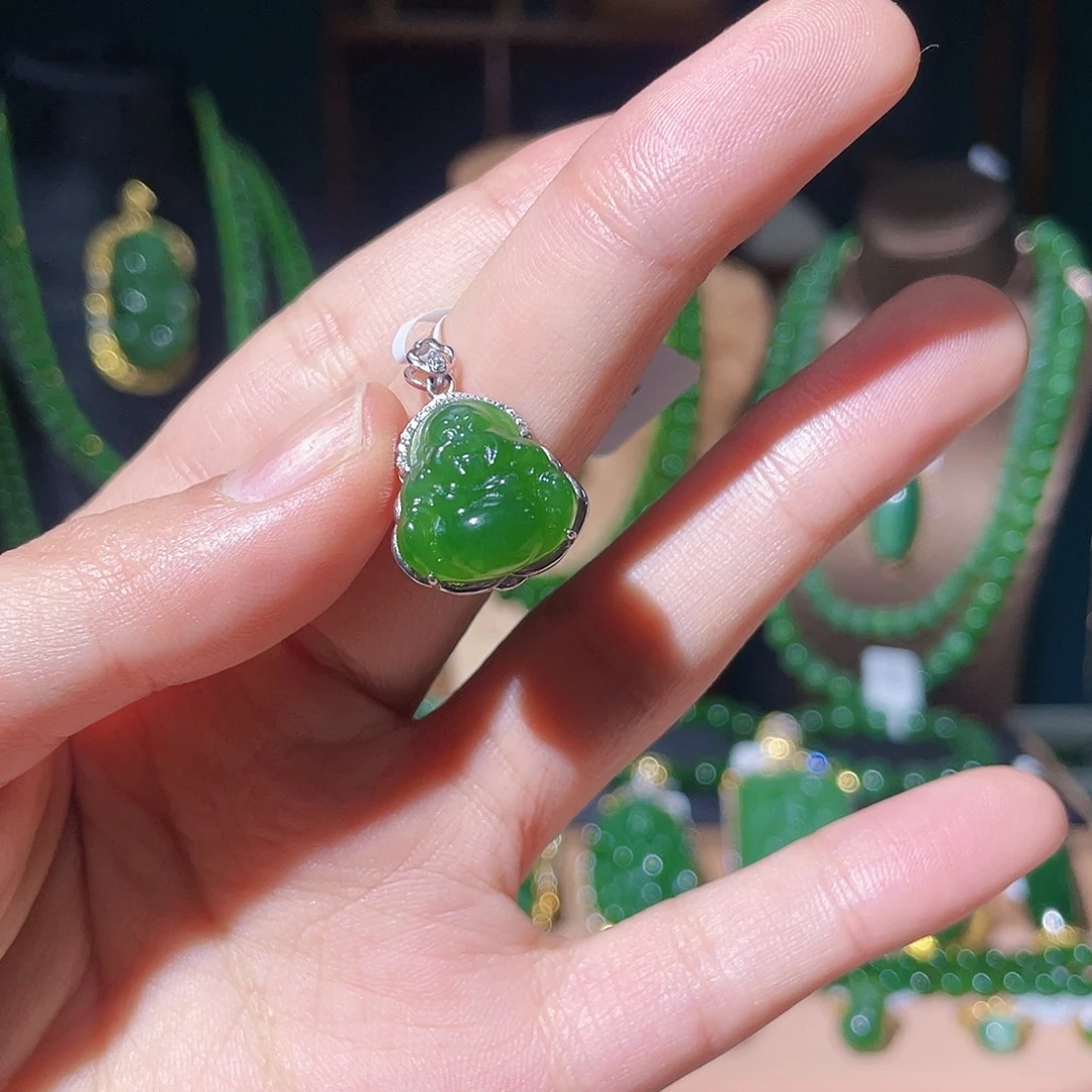 和田玉（碧玉）银S925镶嵌吊坠(不含链)