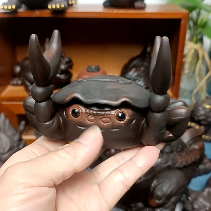 茶宠紫砂螃蟹过滤组合茶宠摆件