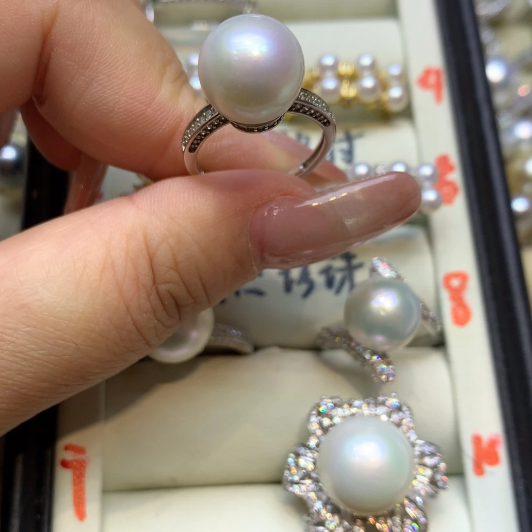 银S925镶嵌戒指淡水珍珠