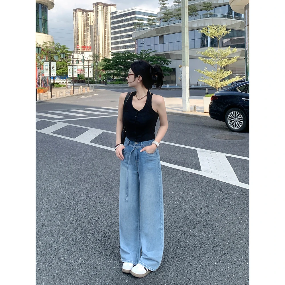 DUOXINIU/多喜牛/Oye2025夏季新款高腰阔腿裤女显瘦宽松垂感通勤