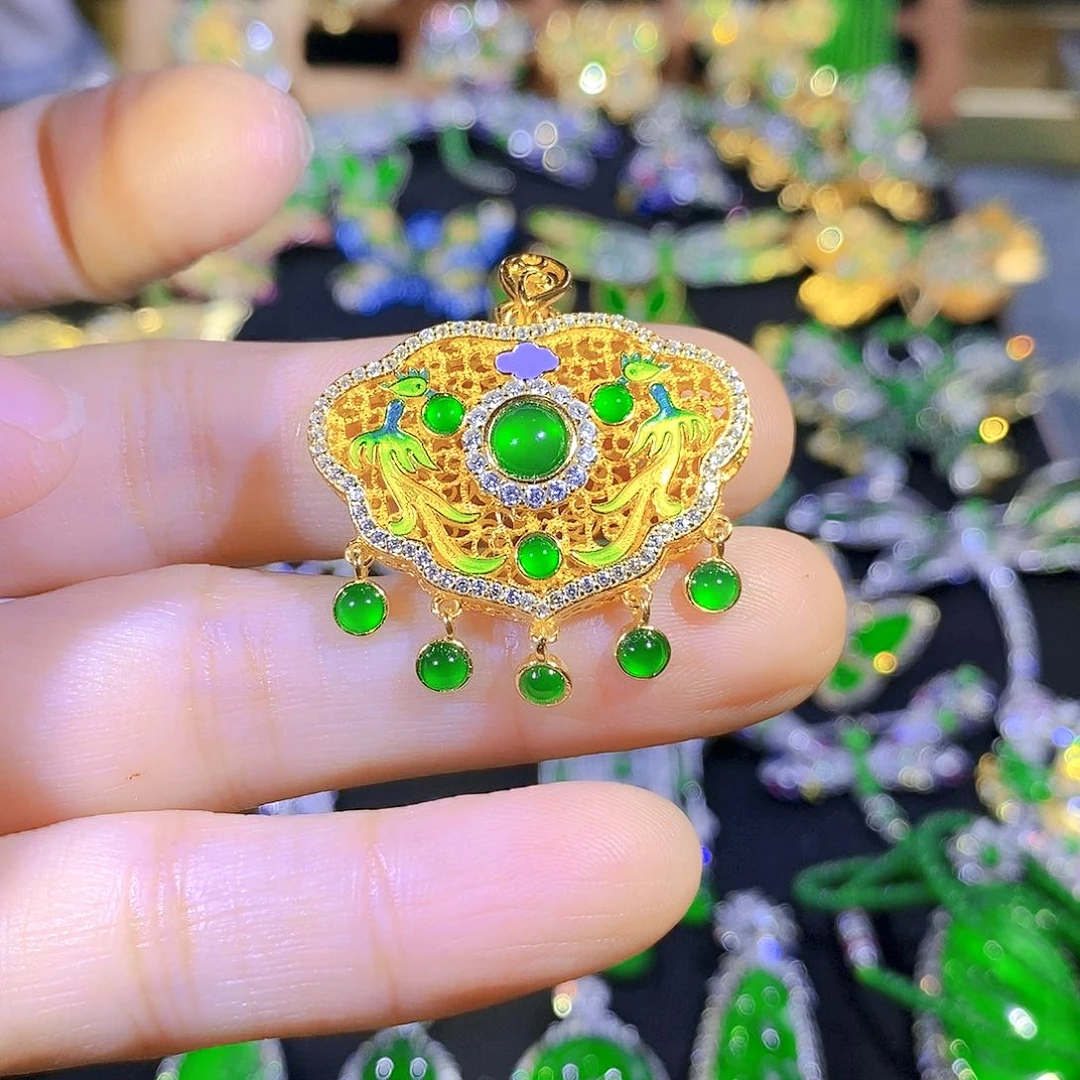 吊坠(不含链)银S925镶嵌翡翠