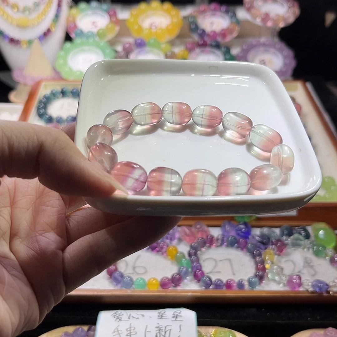 未镶嵌手链萤石橘绿糖豆