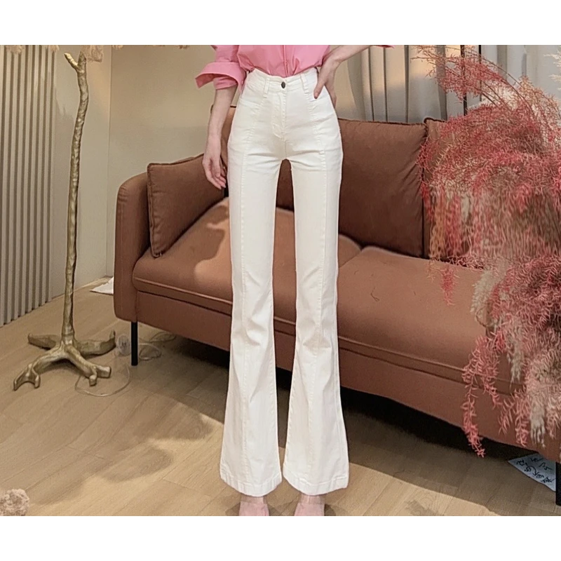 【美美专享】13558春季新款修身显瘦高腰微喇弹力牛仔裤女