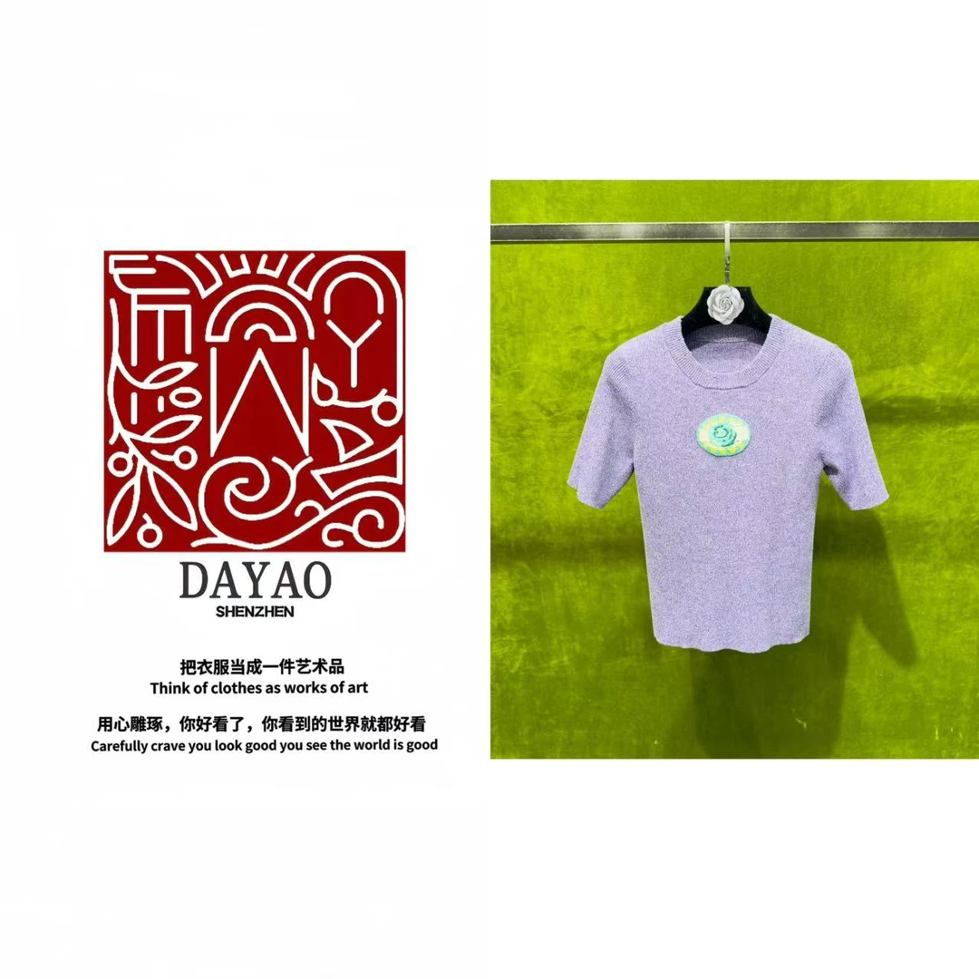 「DAYAO」25新款时尚休闲圆领减龄显瘦刺绣针织短袖T恤 WYS255147