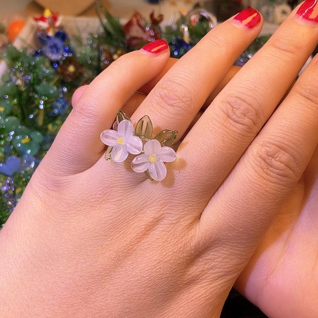 琉璃手工艺品白色花戒指