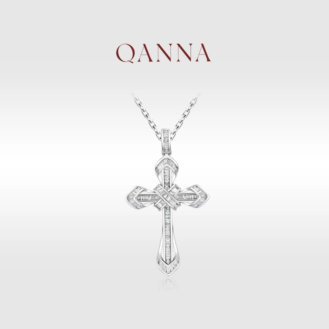 QANNA【永恒守护】【满钻十字架】18K金欧美风时尚钻石吊坠（不含链）BV