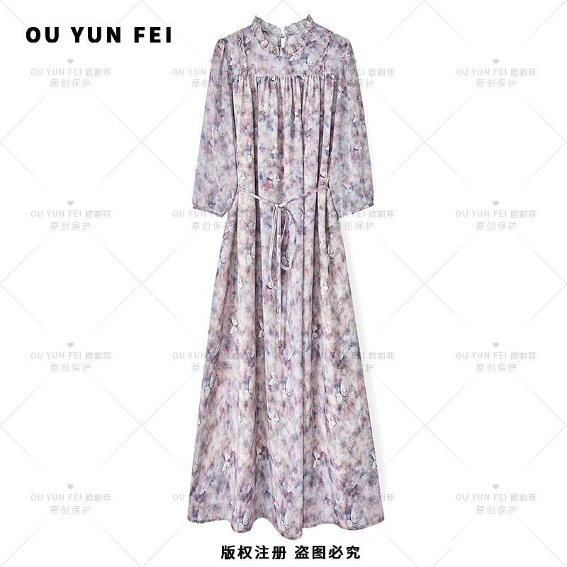 法式连衣裙女新款气质显瘦穿搭时尚洋气印花长裙HY1828