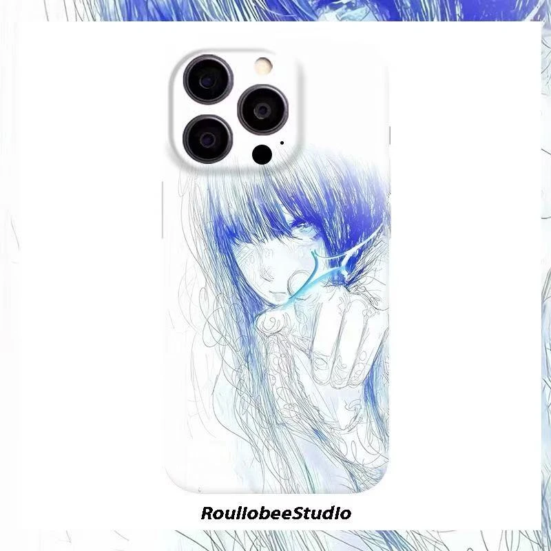 蓝线素描女孩适用iPhone17promax手机壳华为oppo荣耀vivo小米菲林