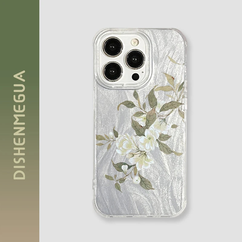 中式白色茉莉花适用iPhone16promax手机保护壳13pro保护软11羽纱x