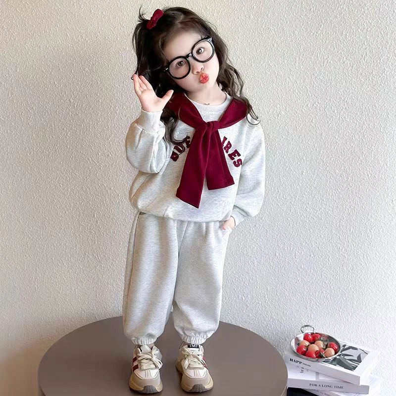 女童套装秋款2025新款卫衣三件套女宝宝洋气时髦儿童休闲运动衣服