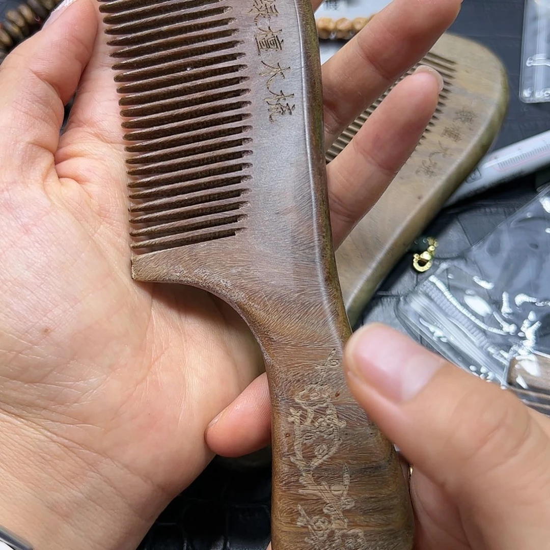 烟晶手链银S925镶嵌绿檀木梳