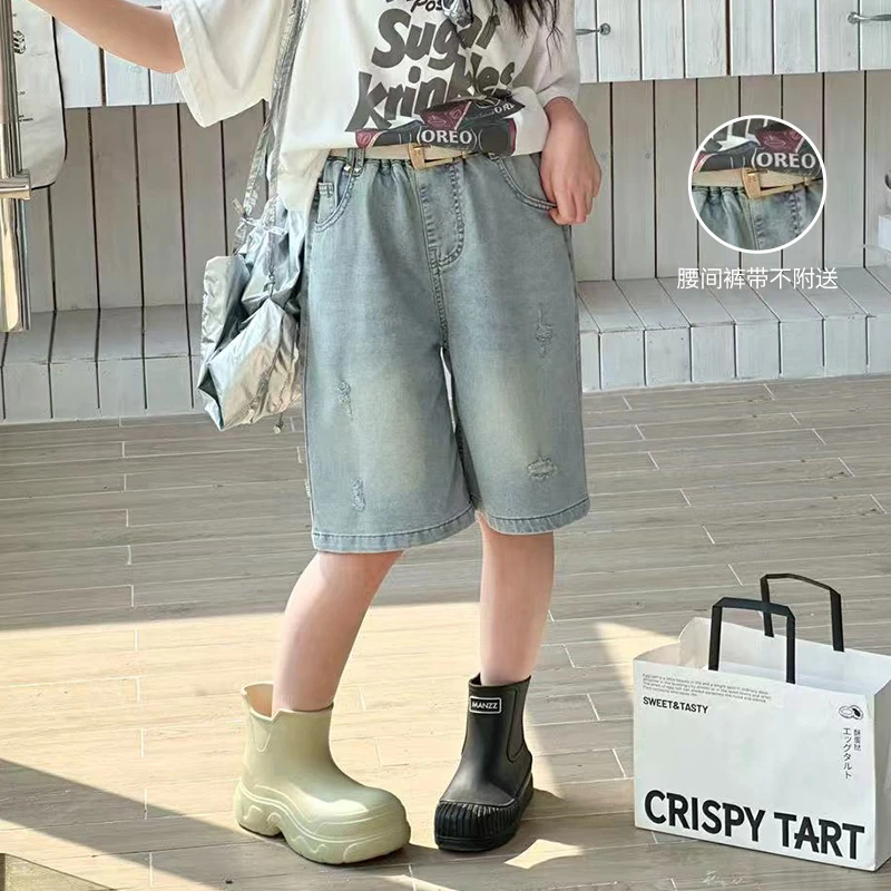 YEMK简约水洗牛仔五分裤清爽百搭夏款清新显瘦女大童X26141