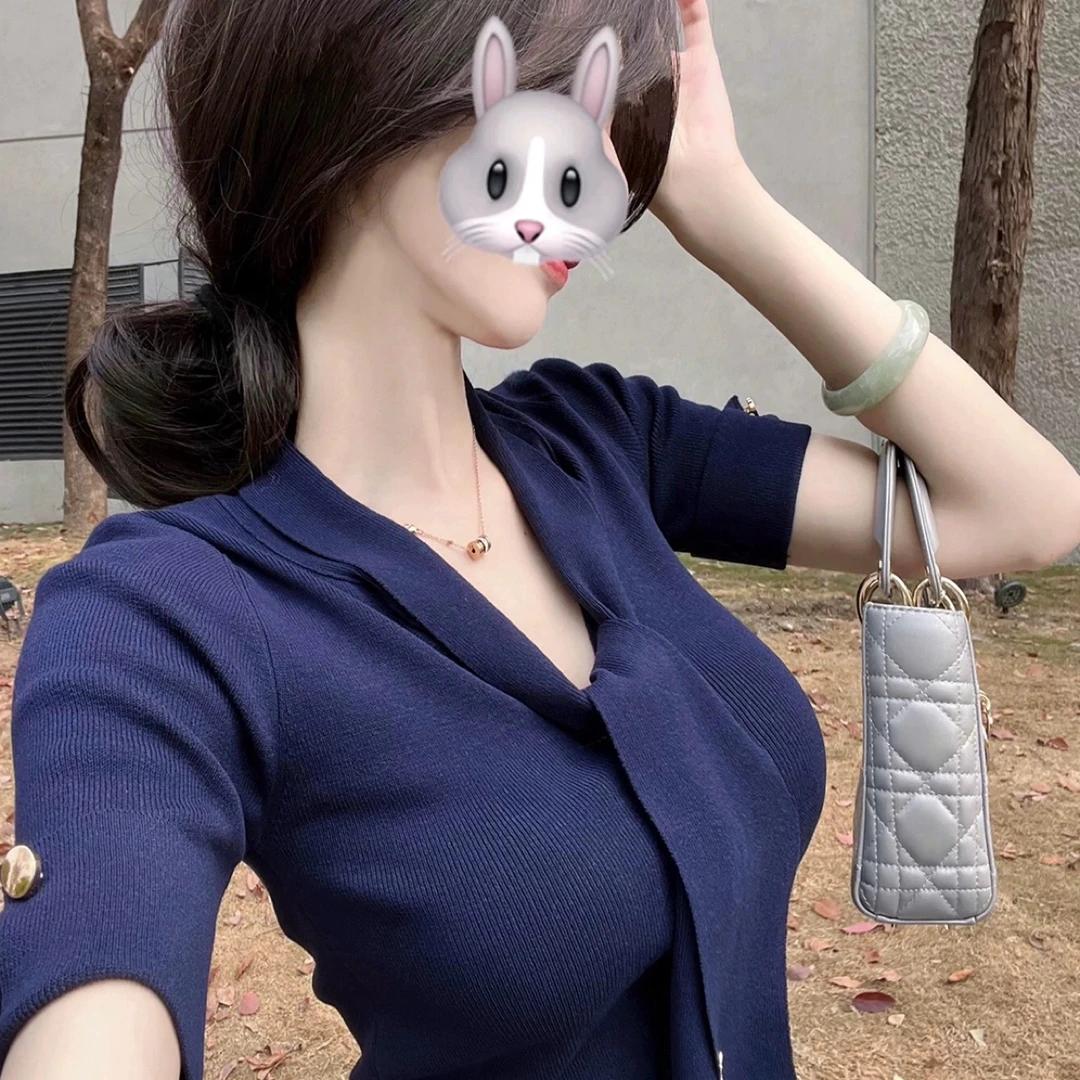 原氧凉夏 冰丝短袖T恤女秋季飘带设计小众轻薄修身显瘦上衣