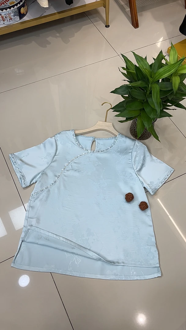 夏季2025新款上衣小衫新中式女装国风圆领提花气质短袖衬衫274