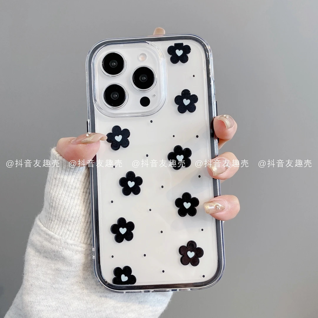 适用于苹果16pro新手机壳华为mate60/pura70三合一炫彩潮波点花朵