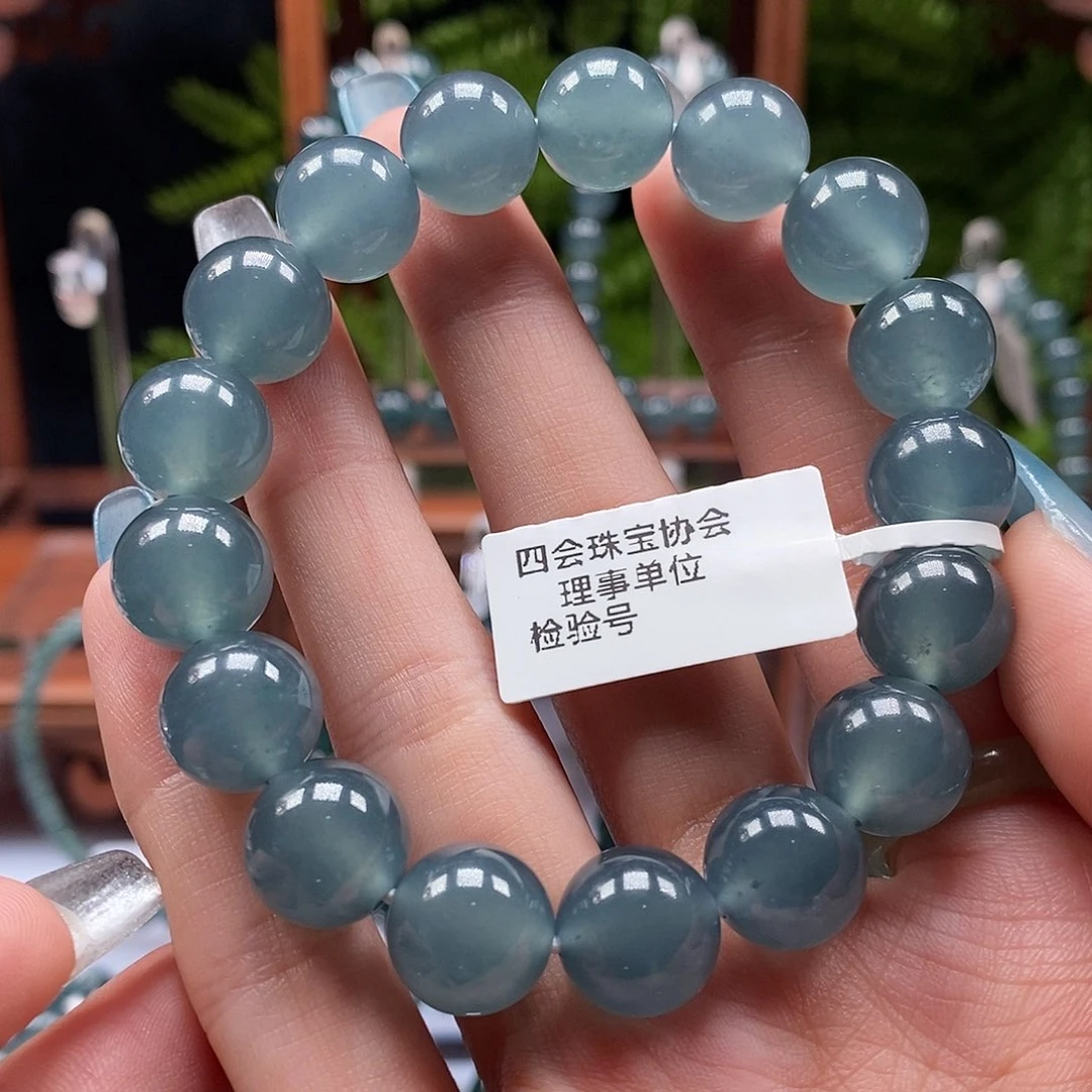 未镶嵌手链翡翠克****诺12mm天空蓝手串