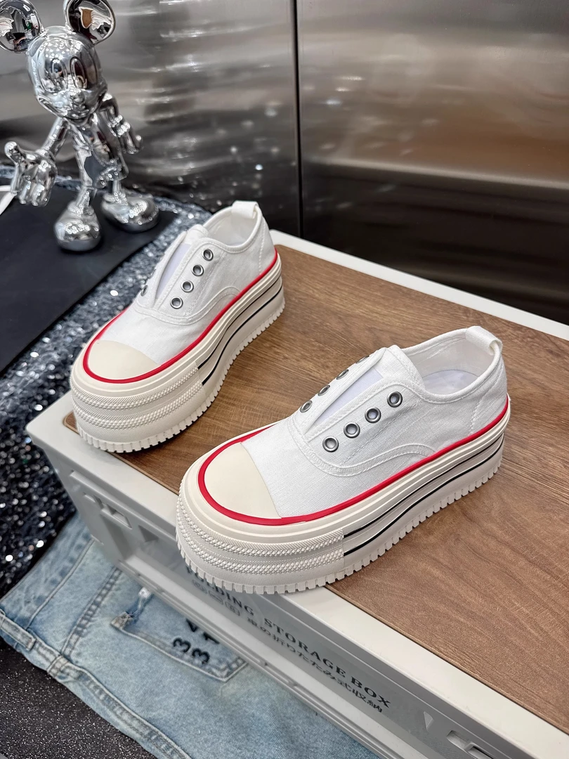 韩版2025夏季新款一脚蹬帆布鞋懒人鞋厚底增高百搭潮鞋松糕底女鞋