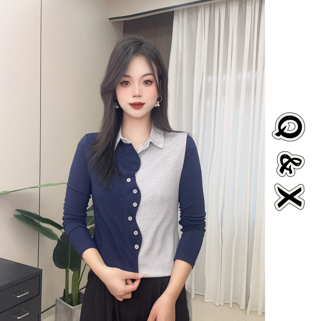 2025新款时尚百搭减龄显瘦拼接长袖打底衫气质女士上衣
